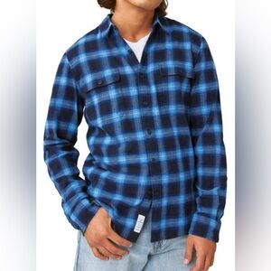 NWOT Lucky Brand Blue Plaid Button Down Shirt Size Medium